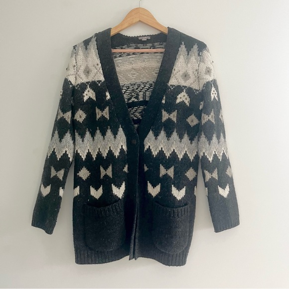 J. Jill Fair Isle Icelandic Nordic Wool Blend Beaded Cardigan Sweater Gray XS - Picture 2 of 11